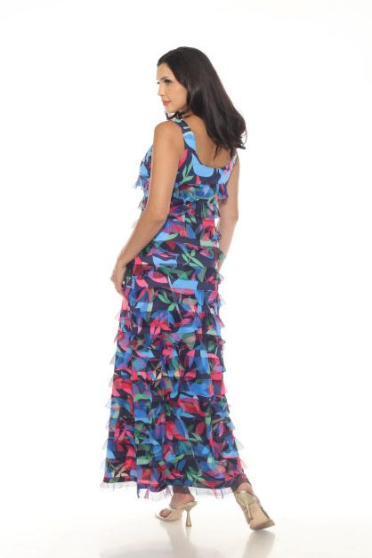 Multi Colored sleeveless ruffle printed Tango Mango maxi dress – Tango Mango  Canada